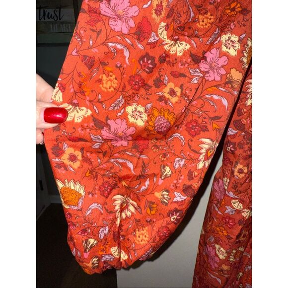 BOG Collective Size L Prairie Maxi Dress Orange Rust Floral Utah Mom Boho Modest - Picture 5 of 12